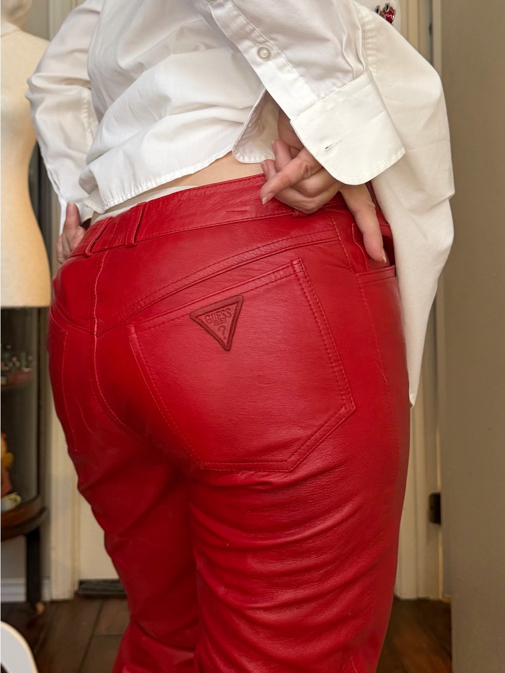 Red Leather Guess Jeans